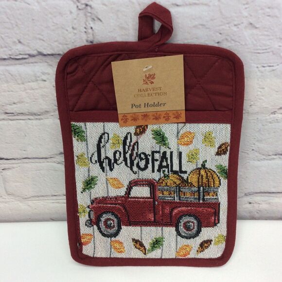 Hello Fall Red Truck 3Pc Kitchen Set Dish Towel/Pot Holder/OvenMitt Multicolored - Picture 3 of 4